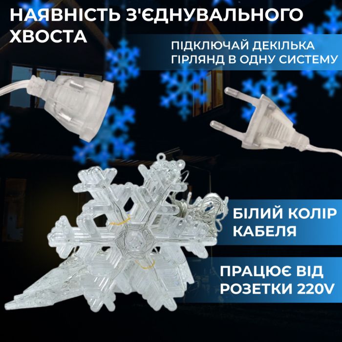 Гирлянда штора снежинки звездочки светодиодная IP44 50000ч динамичная 9Вт гирлянда снежинки на окно снежинка Гирлянды Синяя (1733062BL) - изображение 2