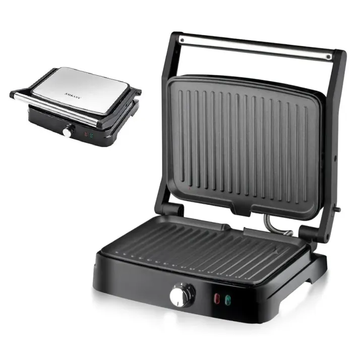 Гриль контактный 2000 Вт бутербродница электрическая сэндвичница с антипригарным покрытием Sokany (SK204SS) - изображение 1