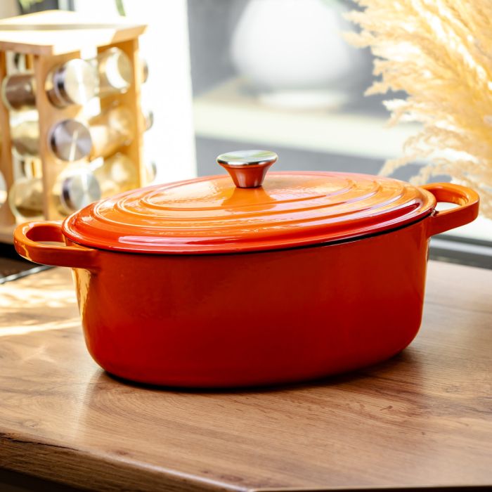 Гусятниця чавунна емальована 6 л, помаранчевий Yiwu HP-FLG-17 ORANGE (HP-FLG-17 ORANGE) - изображение 2