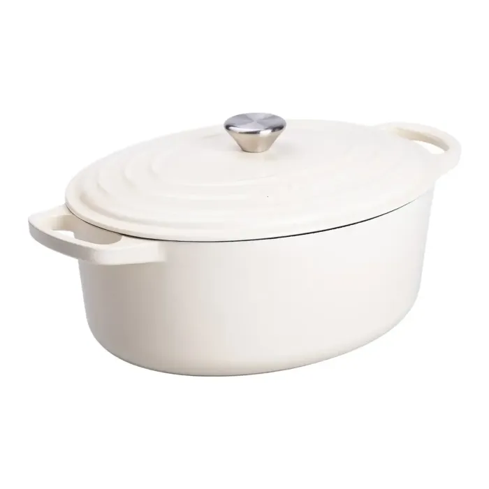 Гусятниця чавунна емальована з кришкою на 6 літрів Ø26 см бежева, каструля для тушкування запікання плита посуд HP-1-10-WHITE (HP-1-10-WHITE) - зображення 1