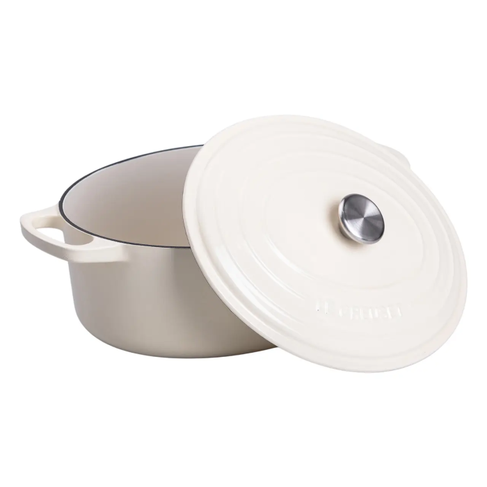 Гусятниця чавунна емальована з кришкою на 6 літрів Ø26 см бежева, каструля для тушкування запікання плита посуд HP-1-10-WHITE (HP-1-10-WHITE) - зображення 3