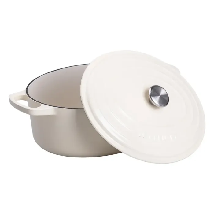 Гусятниця чавунна емальована з кришкою на 6 літрів Ø26 см бежева, каструля для тушкування запікання плита посуд HP-1-10-WHITE (HP-1-10-WHITE) - зображення 3