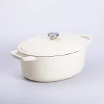 Гусятниця чавунна емальована з кришкою на 6 літрів Ø26 см Бежева (HP-1-10BE)