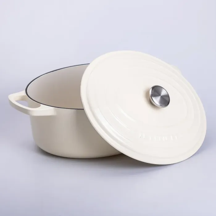 Гусятниця чавунна емальована з кришкою на 6 літрів Ø26 см Бежева (HP-1-10BE) - изображение 2