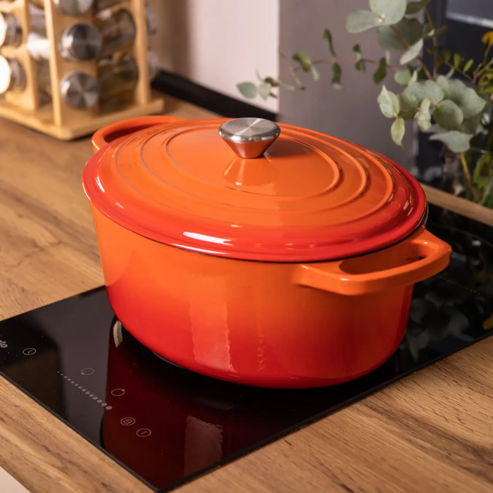 Гусятниця чавунна емальована з кришкою на 6 літрів Ø26 см для всіх типів плит Жовтогаряча HP-1-10-ORANGE (HP-1-10-ORANGE) - зображення 2