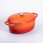 Гусятниця чавунна емальована з кришкою на 6 літрів Ø26 см Помаранчева (HP-1-10O)