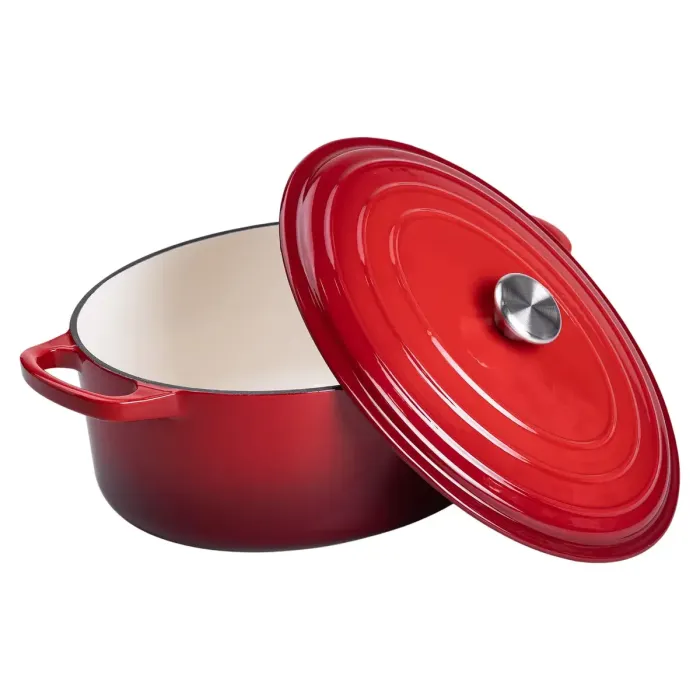 Гусятниця чавунна емальована червона 6 літрів Ø26 см з кришкою, посуд для тушкування запікання всіх типів плит HP-1-10-RED (HP-1-10-RED) - зображення 5