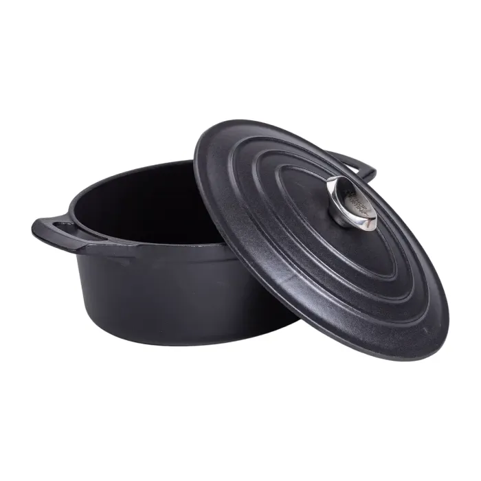 Гусятниця чавунна з кришкою 3 л Ø22 см чорна, каченята казан для тушкування запікання кухонний посуд HP-1-11-BLACK (HP-1-11-BLACK) - зображення 3