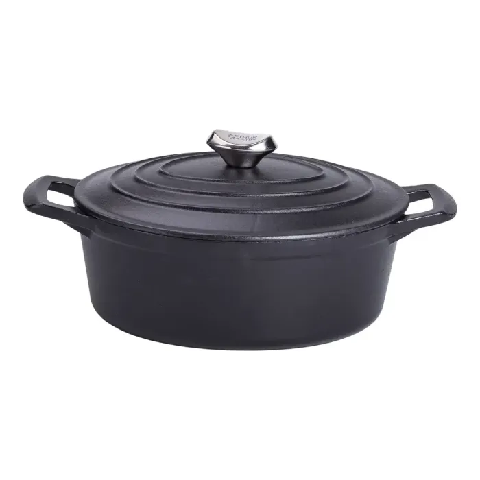 Гусятниця чавунна з кришкою 3 л Ø22 см чорна, каченята казан для тушкування запікання кухонний посуд HP-1-11-BLACK (HP-1-11-BLACK) - зображення 4