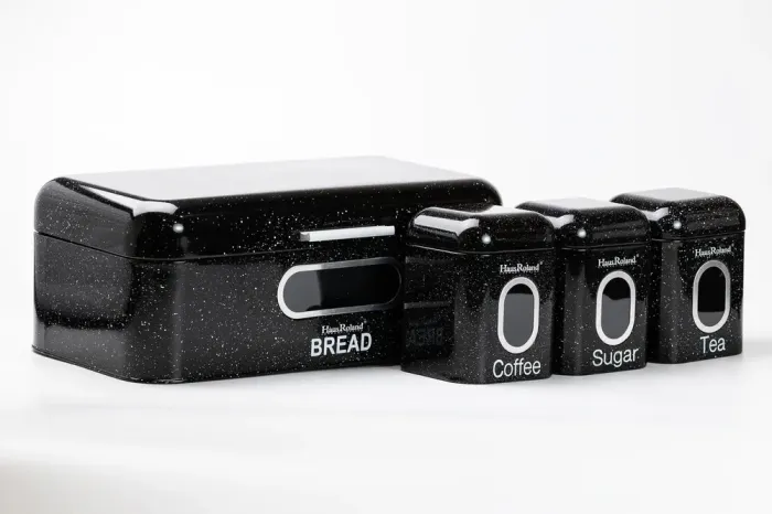 Хлебница черная с банками для хранения сыпучих продуктов 3 шт по 1 литру (HP33533B) - изображение 5