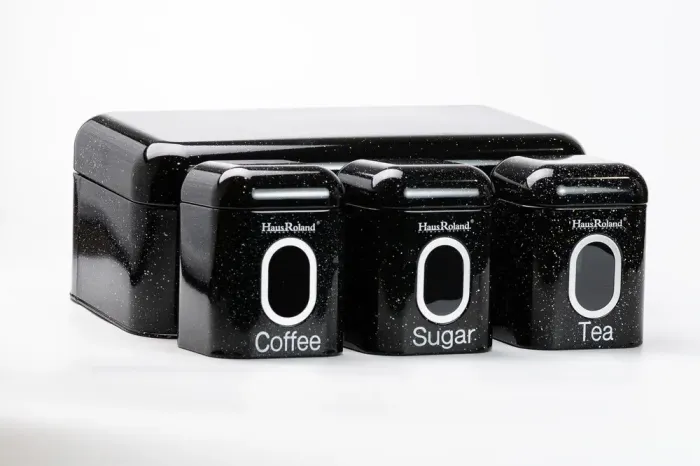 Хлебница черная с банками для хранения сыпучих продуктов 3 шт по 1 литру (HP33533B) - изображение 6