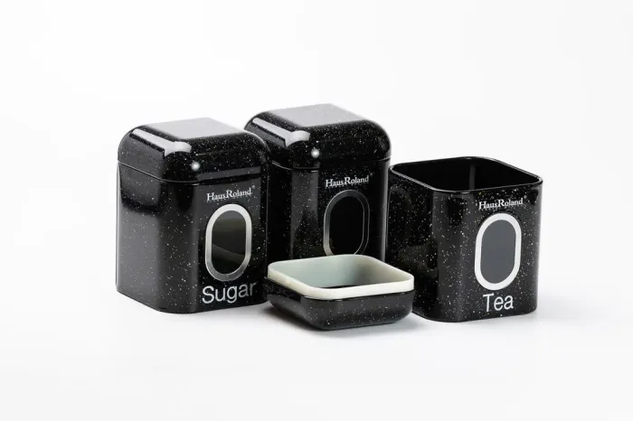 Хлебница черная с банками для хранения сыпучих продуктов 3 шт по 1 литру (HP33533B) - изображение 8