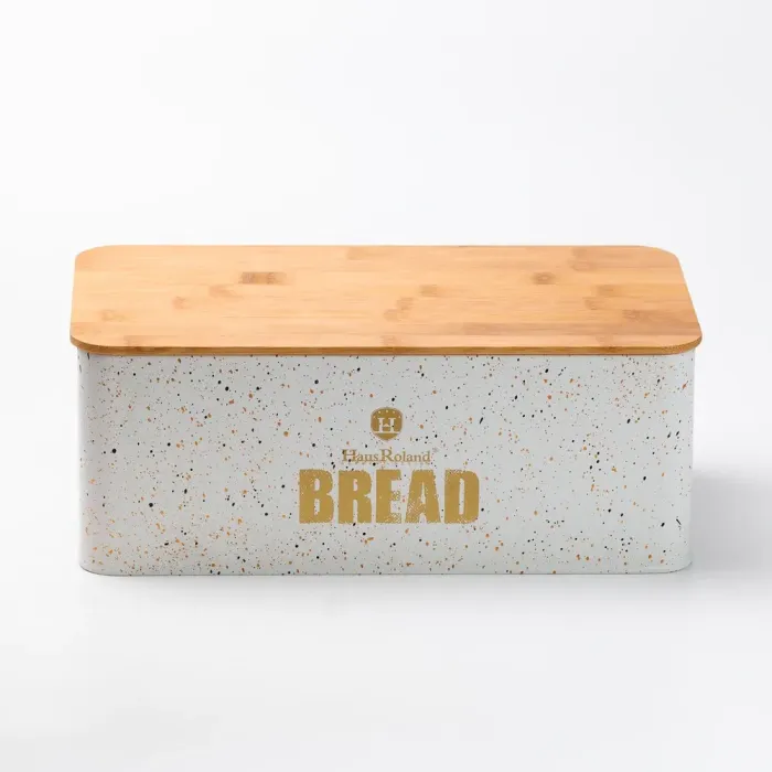 Хлебница с бамбуковой крышкой с банками для кофе чая сахара по 1 литру набор белый - изображение 2