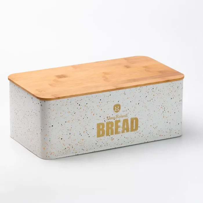 Хлебница с бамбуковой крышкой с банками для кофе чая сахара по 1 литру набор белый - изображение 3