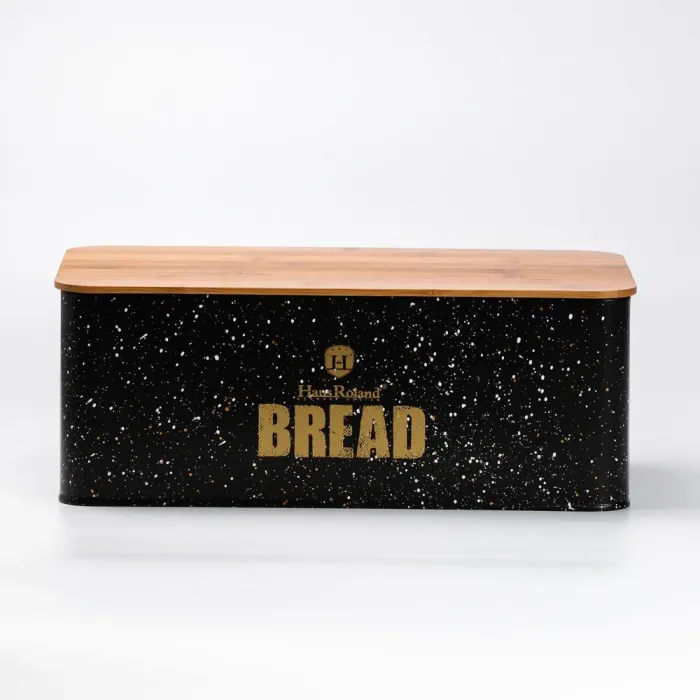 Хлебница с бамбуковой крышкой с банками для кофе чая сахара по 1 литру черный набор - изображение 2