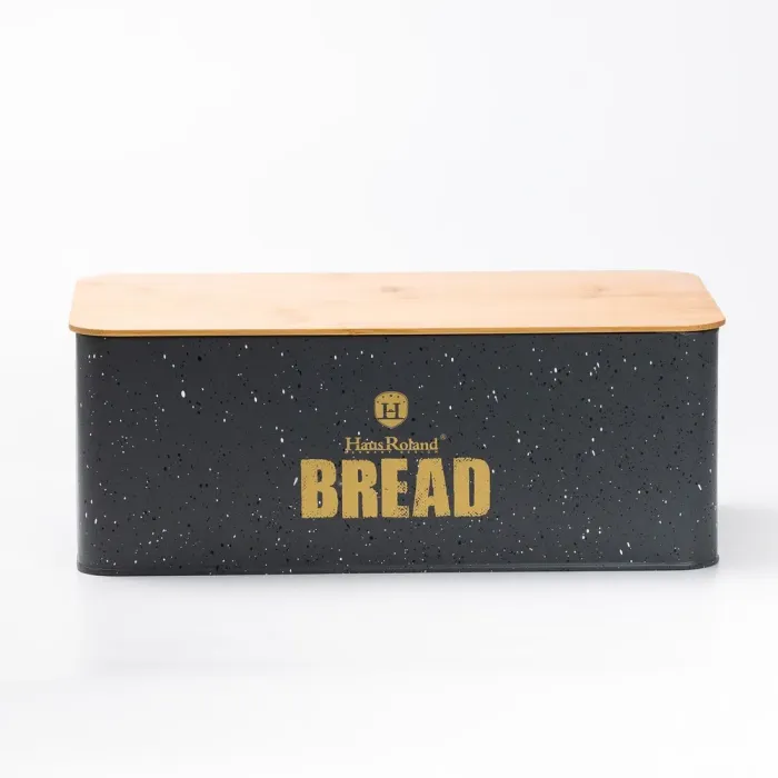 Хлебница с бамбуковой крышкой с банками для кофе чая сахара по 1 литру серый набор - изображение 5