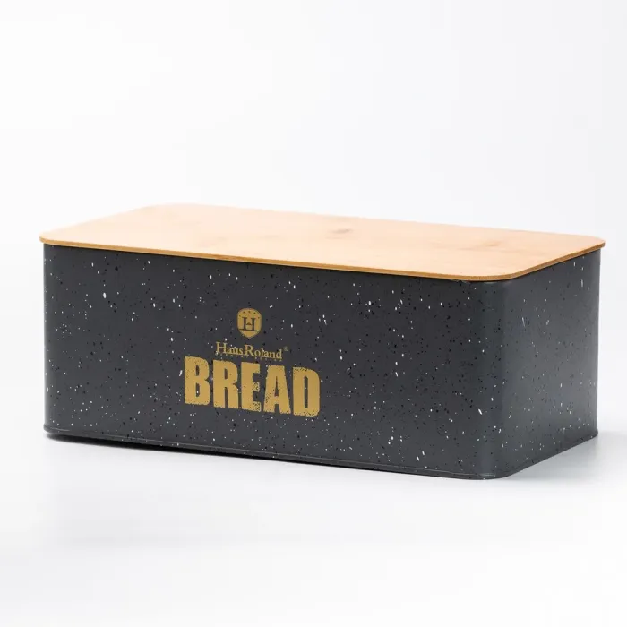 Хлебница с бамбуковой крышкой с банками для кофе чая сахара по 1 литру серый набор - изображение 7