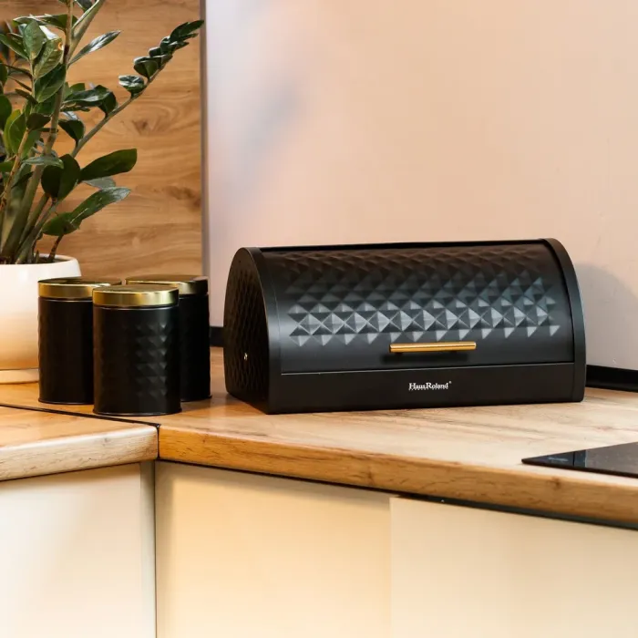 Хлебница с банками для хранения сыпучих продуктов 3шт. 14 см набор черный (HP33532B) - изображение 1