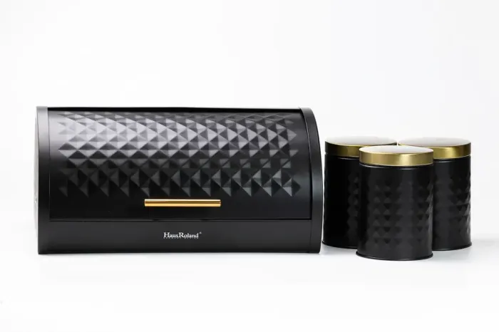 Хлебница с банками для хранения сыпучих продуктов 3шт. 14 см набор черный (HP33532B) - изображение 5