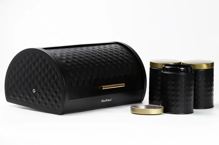 Хлебница с банками для хранения сыпучих продуктов 3шт. 14 см набор черный (HP33532B) - изображение 6