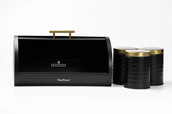 Хлебница с банками для хранения сыпучих продуктов 3шт. 14 см набор черный (HP33532B) - изображение 7