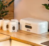 Хлібниця з банками для зберігання сипучих продуктів 3 шт по 1 л набір білий (HP33533)