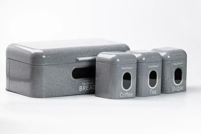 Хлібниця з банками для зберігання сипучих продуктів 3 шт по 1 літру набір сірий (HP33533G) - зображення 5