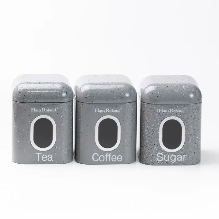 Хлібниця з банками для зберігання сипучих продуктів 3 шт по 1 літру набір сірий (HP33533G) - зображення 6