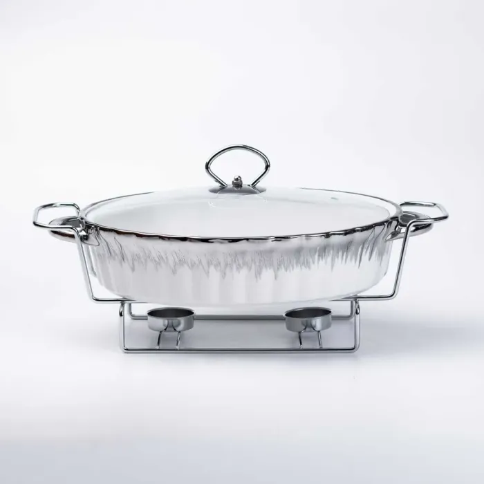 Марміт овальний керамічний 1,5 літра на металевій підставці з підігрівом (HP1023) - зображення 1