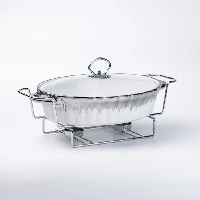 Марміт овальний керамічний 1,5 літра на металевій підставці з підігрівом (HP1023) - зображення 2