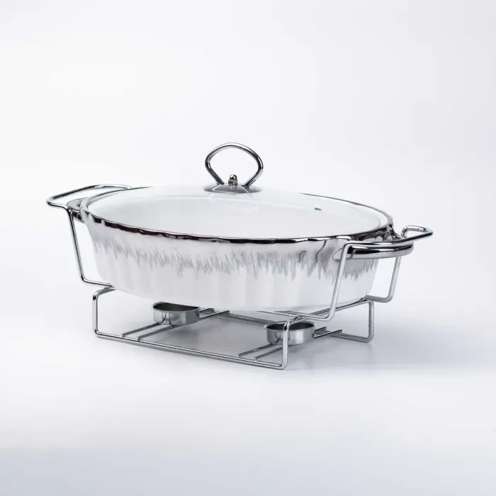 Марміт овальний керамічний 1,5 літра на металевій підставці з підігрівом (HP1023) - зображення 3