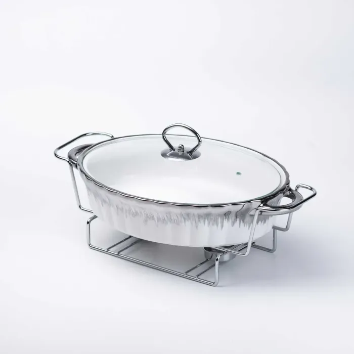 Марміт овальний керамічний 1,5 літра на металевій підставці з підігрівом (HP1023) - зображення 4