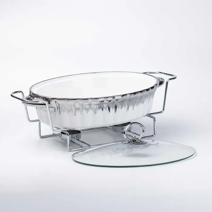 Марміт овальний керамічний 1,5 літра на металевій підставці з підігрівом (HP1023) - зображення 5