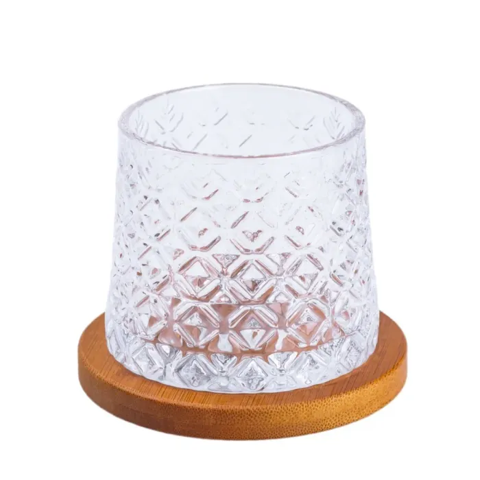 Стакан для воды и сока стеклянный с деревянной подставкой. (HP22361) - изображение 1