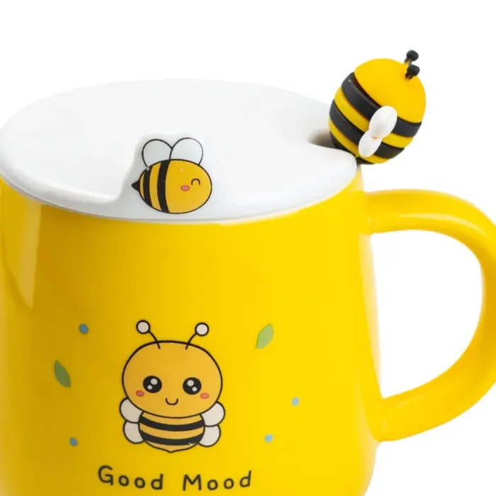 Чашка с крышкой и ложкой 450 мл керамическая "Пчелка" Желтая (HP7199) - изображение 3