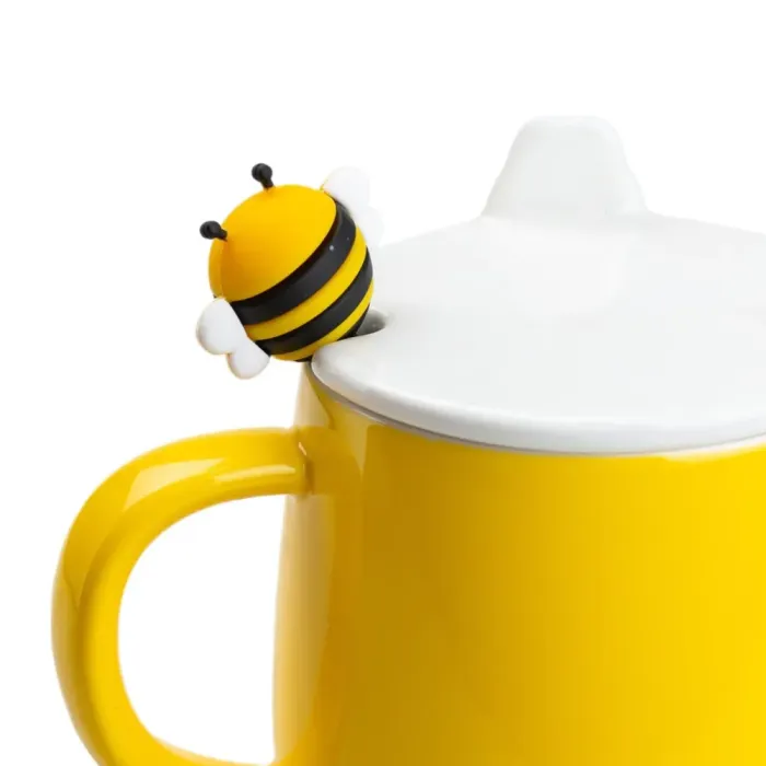 Чашка с крышкой и ложкой 450 мл керамическая "Пчелка" Желтая (HP7199) - изображение 4