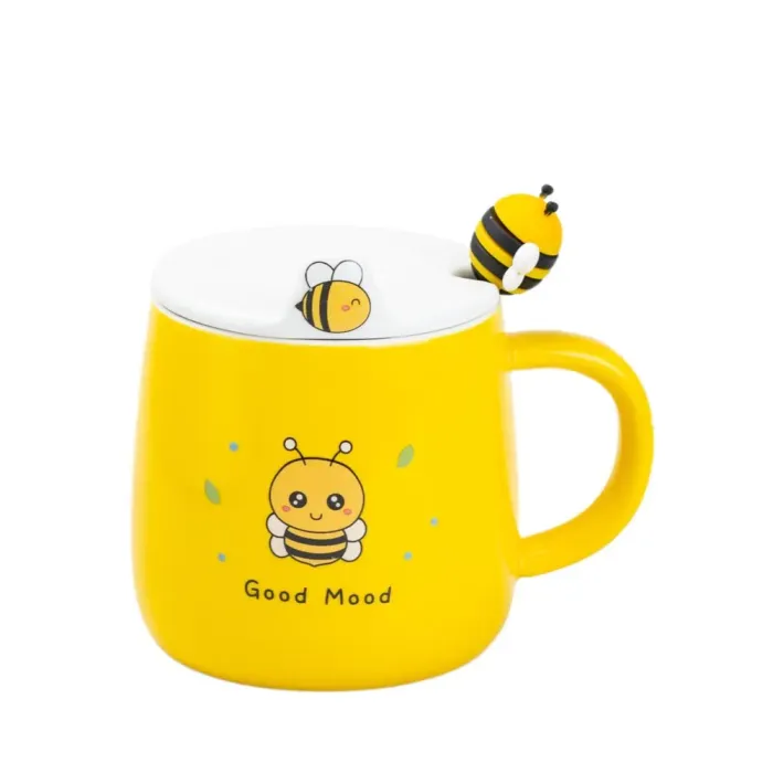 Чашка с крышкой и ложкой 450 мл керамическая "Пчелка" Желтая (HP7199) - изображение 1