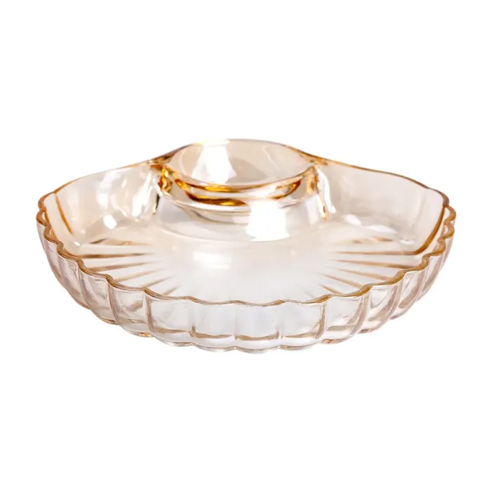 Скляне блюдо із соусником 21х19х3 см тарілка для суші коричнева HP-YH-1 (HP-YH-1) - изображение 1