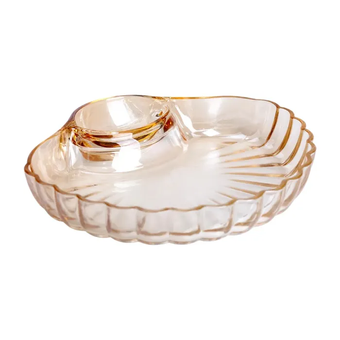 Скляне блюдо із соусником 21х19х3 см тарілка для суші коричнева HP-YH-1 (HP-YH-1) - изображение 3