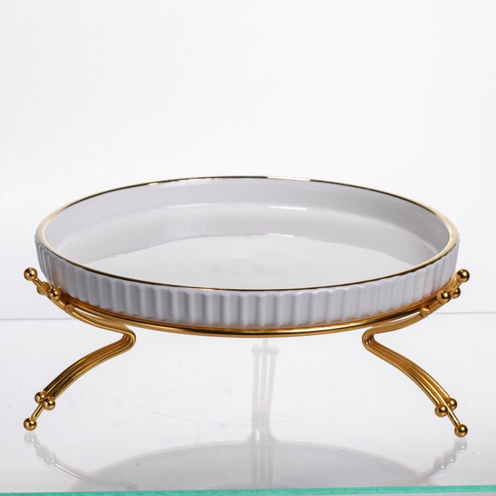 Фруктовниця порцелянова на металевій підставці Ø25 (см) кругла ваза цукерниця для фруктів Золото LB-1573G (LB-1573G) - зображення 2