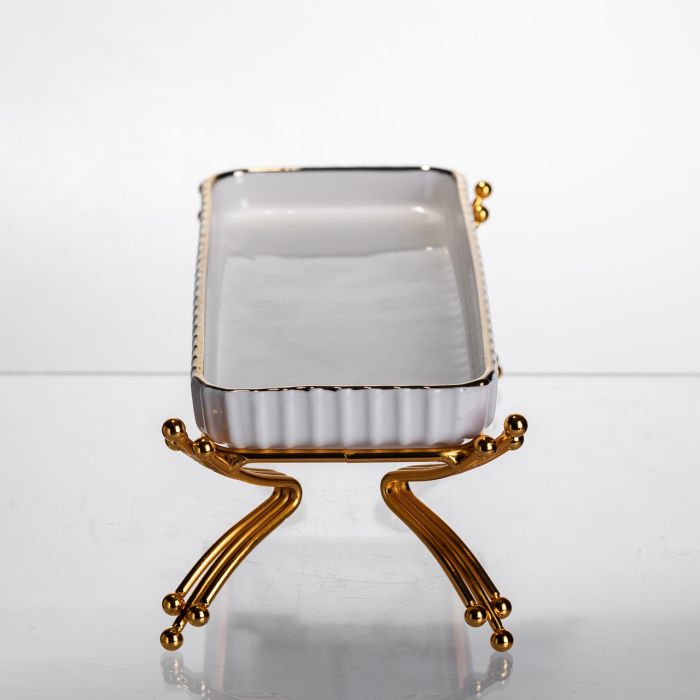 Порцелянове блюдо для сервірування на металевій підставці 37×18×5 (см) блюдо для подачі закусок LB-1566G (LB-1566G) - зображення 3