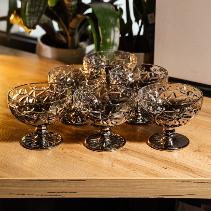 Набір креманок на ніжці 6 штук 340 мл скляні креманки для морозива жле та десертів Сірий HP-19-185 (HP-19-185) - зображення 3