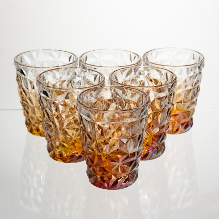 Набір скляних стаканів 6 штук 250 мл для напоїв Золотистий Yiwu HP-19-192 (HP-19-192) - зображення 1