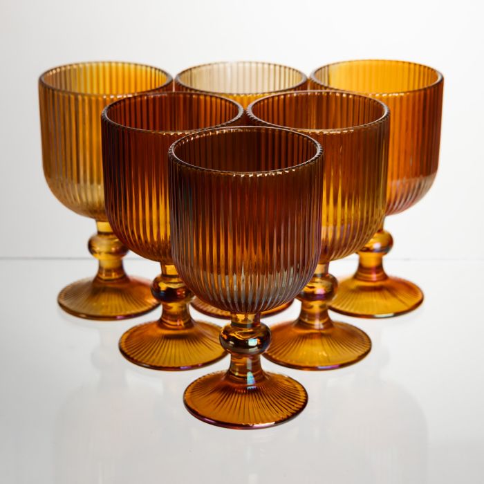 Набір келихів для вина 6 штук 240 мл на ніжці скляні Бурштиновий Yiwu HP-19-209 (HP-19-209) - зображення 1