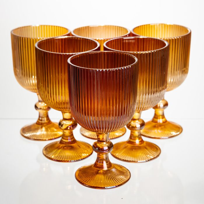 Набір келихів для вина 6 штук 300 мл на ніжці скляні Бурштиновий Yiwu HP-19-210 (HP-19-210) - зображення 1