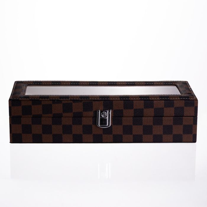 Скринька для годинників з екошкіри 6 відділень 31×11×7,5 см Коричневий Yiwu HP-5-14S (HP-5-14S) - зображення 6