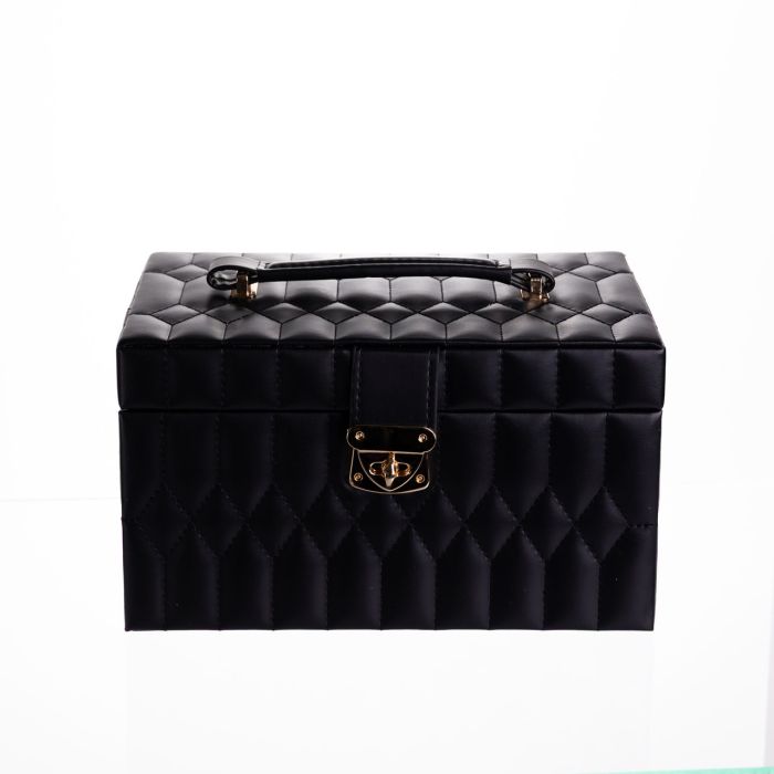 Скринька для прикрас з еко шкіри 3 яруси з дзеркалом органайзер для ювелірних виробів Чорний Yiwu HP-5-17B (HP-5-17B) - зображення 8