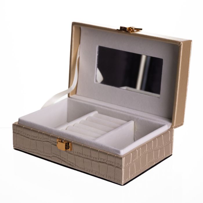 Скринька для прикрас з еко шкіри 3 відділення з дзеркалом 16×10×6 см Золотистий HP-5-18GOLD (HP-5-18GOLD) - зображення 2