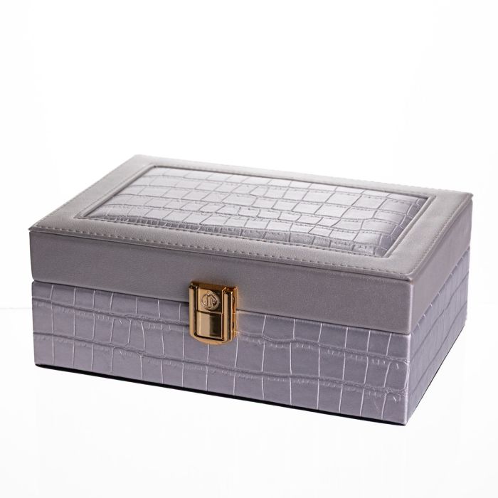 Скринька для прикрас з еко шкіри 10 відділень з дзеркалом 20×14×8 см Сірий HP-5-19G (HP-5-19G) - зображення 1