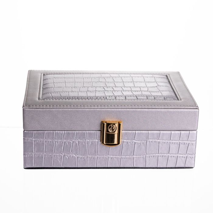 Скринька для прикрас з еко шкіри 10 відділень з дзеркалом 20×14×8 см Сірий HP-5-19G (HP-5-19G) - зображення 5